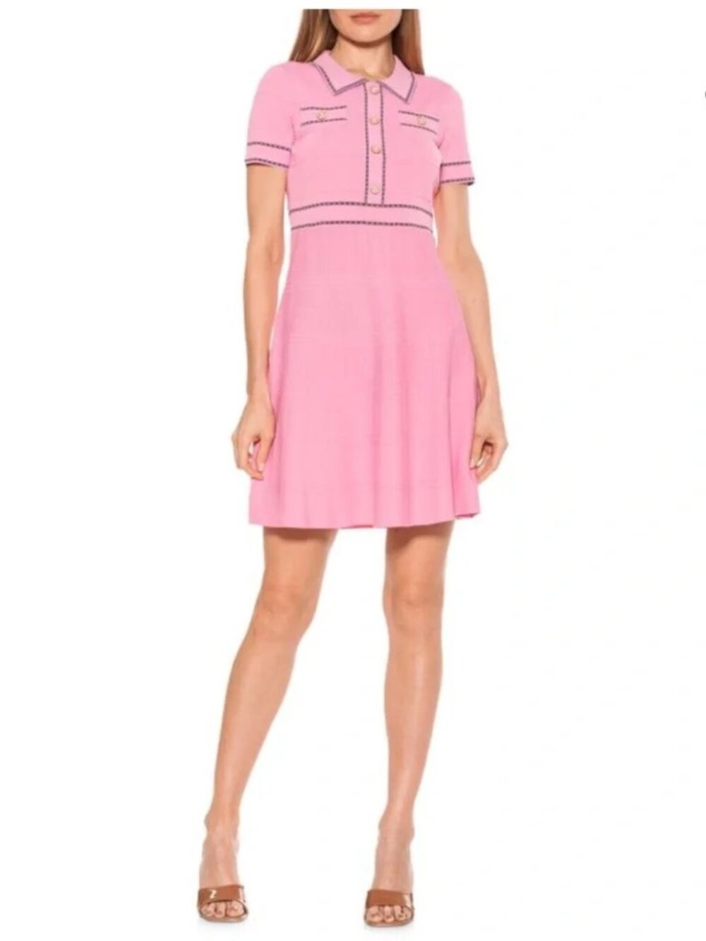 Alexia Admor Jenna Knit Fit-&-Flare Polo Dress Pink - Size Medium